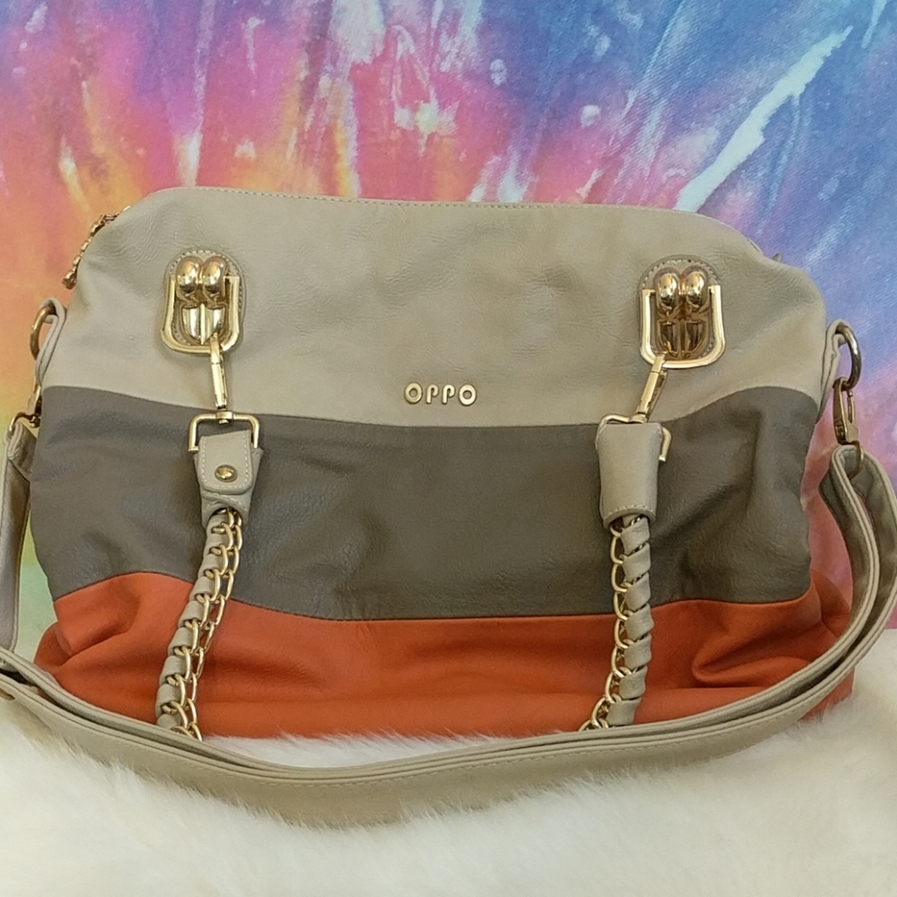 -SOLD- OPPO tan, grey, orange purse